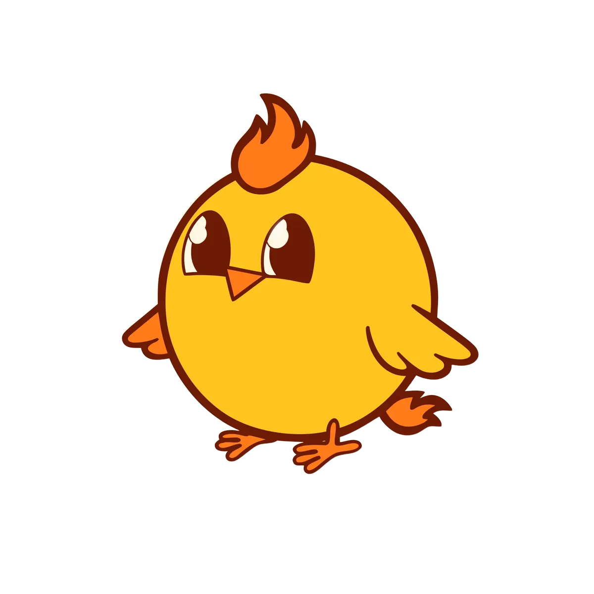 Cikku, the Cikku.ai mascot: a round yellow chick with an orange flame crest, standing and smiling.