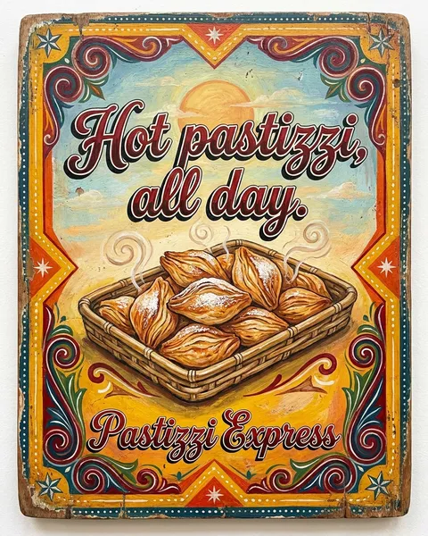 Example post. Hot pastizzi, all day: painted like a Maltese bus.