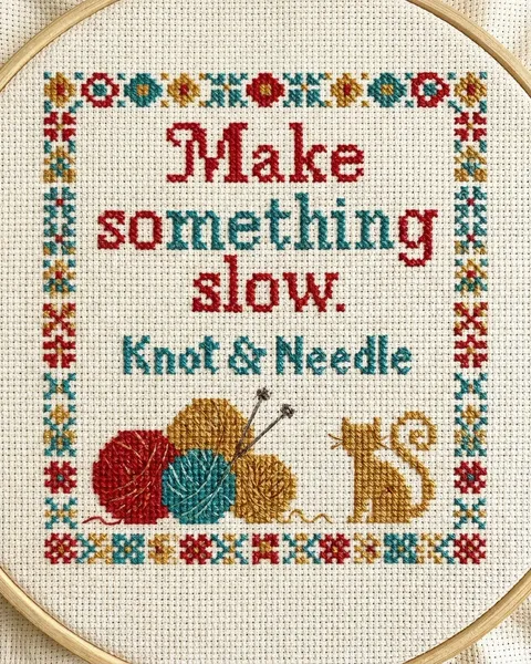 Example post. Make something slow: cross stitch for a craft shop.